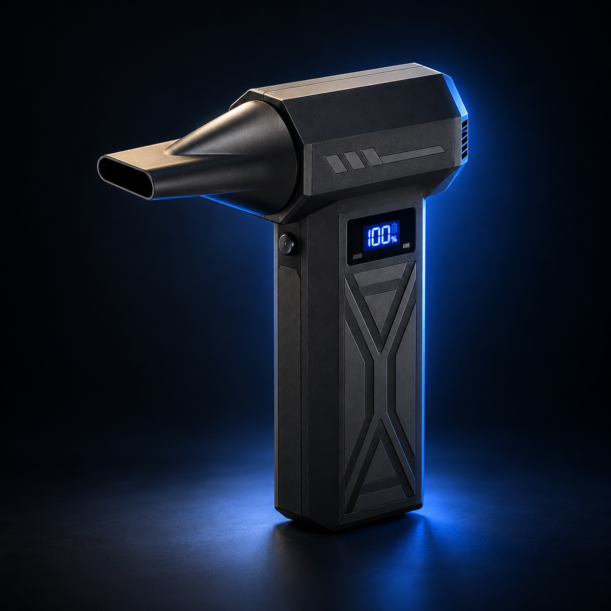 Black TURBEXO handheld air blower with blue lighting