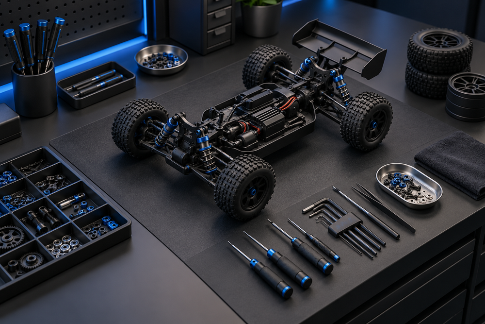 Illustrated scene: Tidy your workbench.